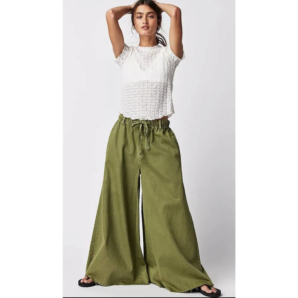 Free People Olive Green Wide Leg Flare Jeans NWT